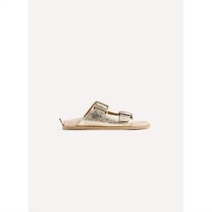 NEW FORTE FORTE women's craquel leather buckles sandals in platino